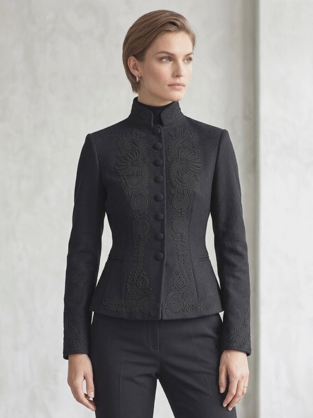 NWT Polo Ralph Lauren Military Band Soutache-Trim Jacket in Black Wool 2 $398